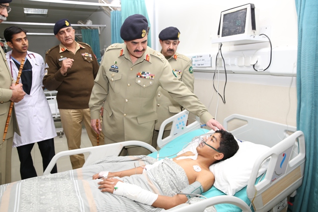 General Raheel Sharif Chief of Army Staff, visited CMH Rawalpindi in the evening and inquired about the health of injured of R A Bazar suicide attack.