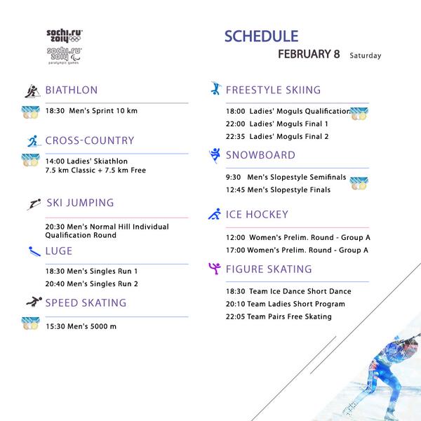 Sochi 2014 schedule for February 8