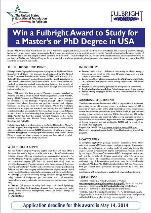 Win a Fulbright Award to study for a Master’s or PhD Degree in USA