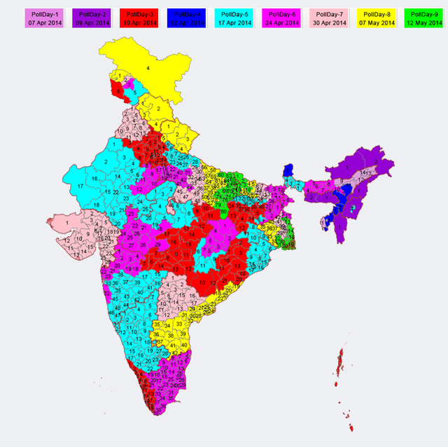 Indian general elections 2014: state-wise schedule - Map
