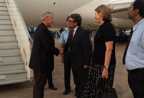 Why Chuck Hagel arrived in India?