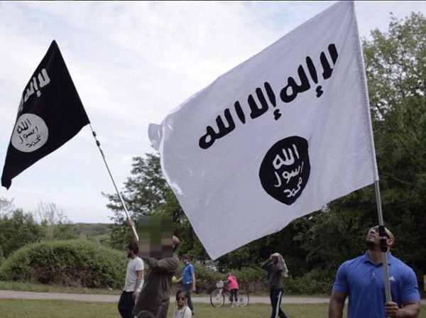 ISIS flags at a barbecue in the Welsh. Event took place in second week of June in United Kingdom.