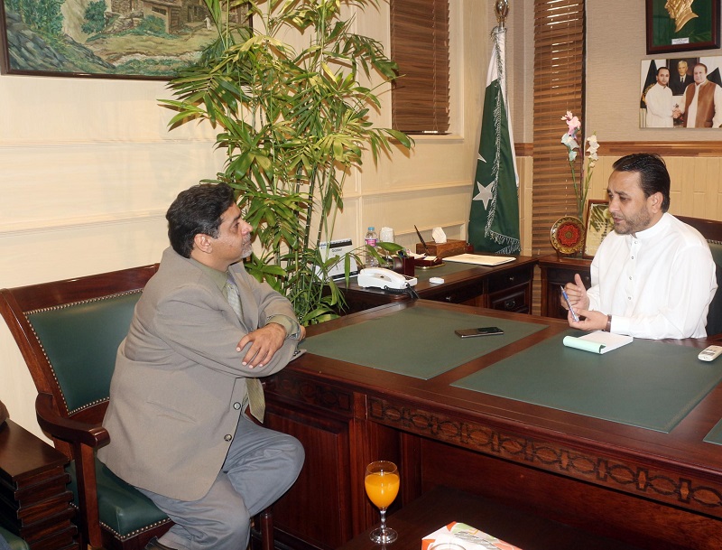 Chief Minister Gilgit-Baltistan Hafiz Hafeez-ur-Rehman during interview with DND Chief Editor Agha Iqrar Haroon