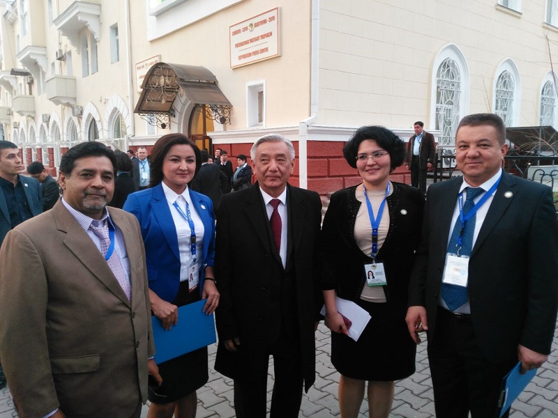 Head of Election Commission of Uzbekistan Mirza-Ulugbek Abdusalomov with international media after announcing election results