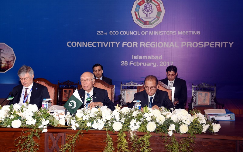 ADVISER TO THE PRIME MINISTER ON FOREIGN AFFAIRS SARTAJ AZIZ CHAIRING THE 22ND ECO COUNCIL OF MINISTERS MEETING IN ISLAMABAD ON FEBRUARY 28, 2017.
