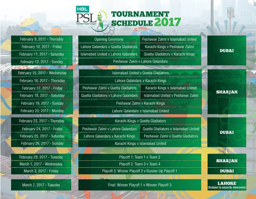 PSL 2017 Schedule